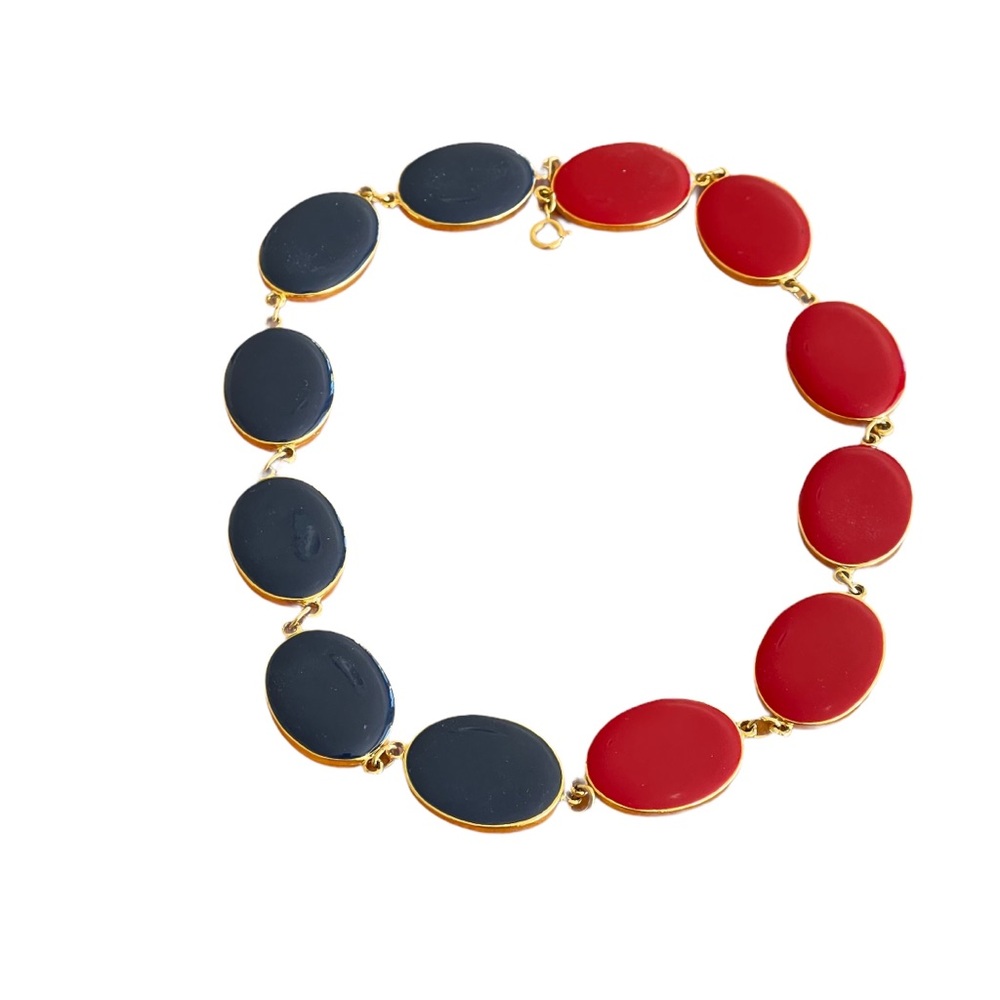Vintage reversible red /blue enamel gold tone choker necklace